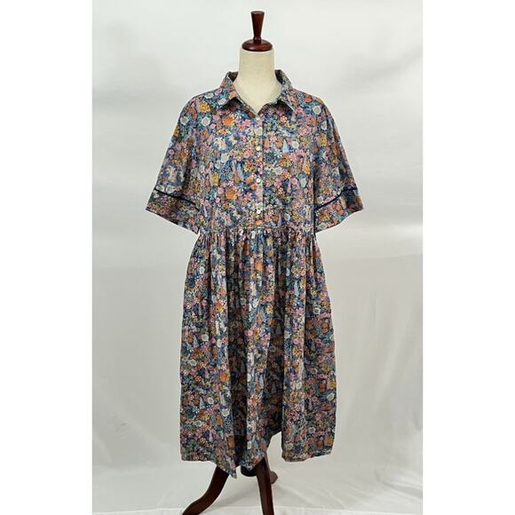 LIBERTY London Sz XXL Ciara Tana Lawn Gallery Cotton Floral Shirt Dress Midi - Picture 9 of 9